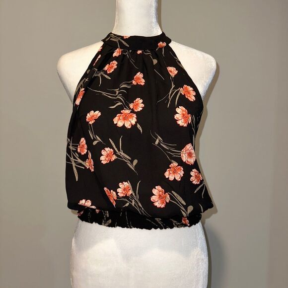 SIENNA SKY BLACK with Flowers. Cinched at Waist Collar Buttons at Back NWT - Picture 2 of 10
